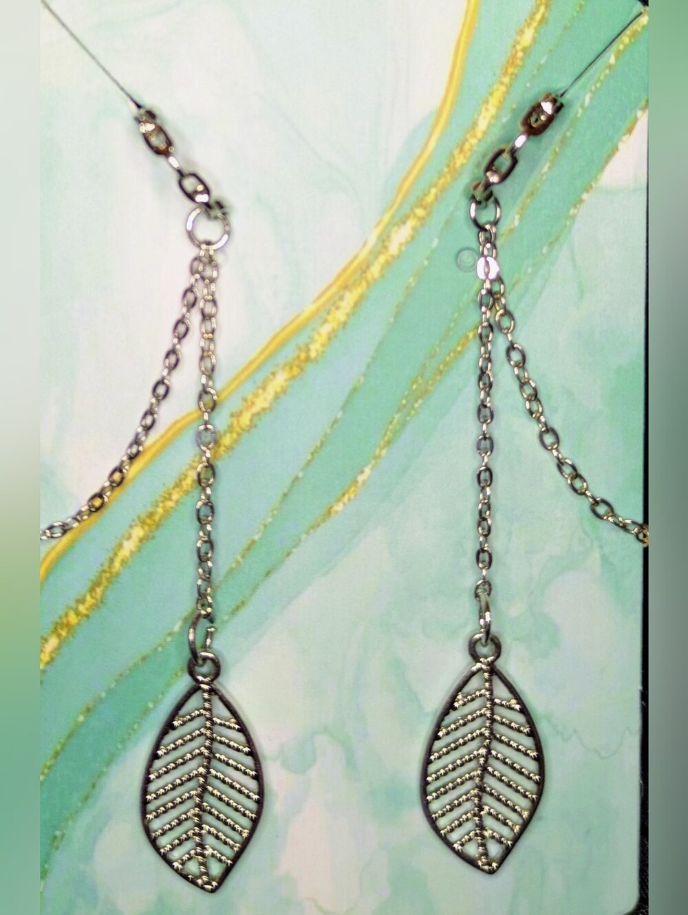 Handmade Silver Chain Dangle Leaf Ear Cuffs Non Pierced Earrings